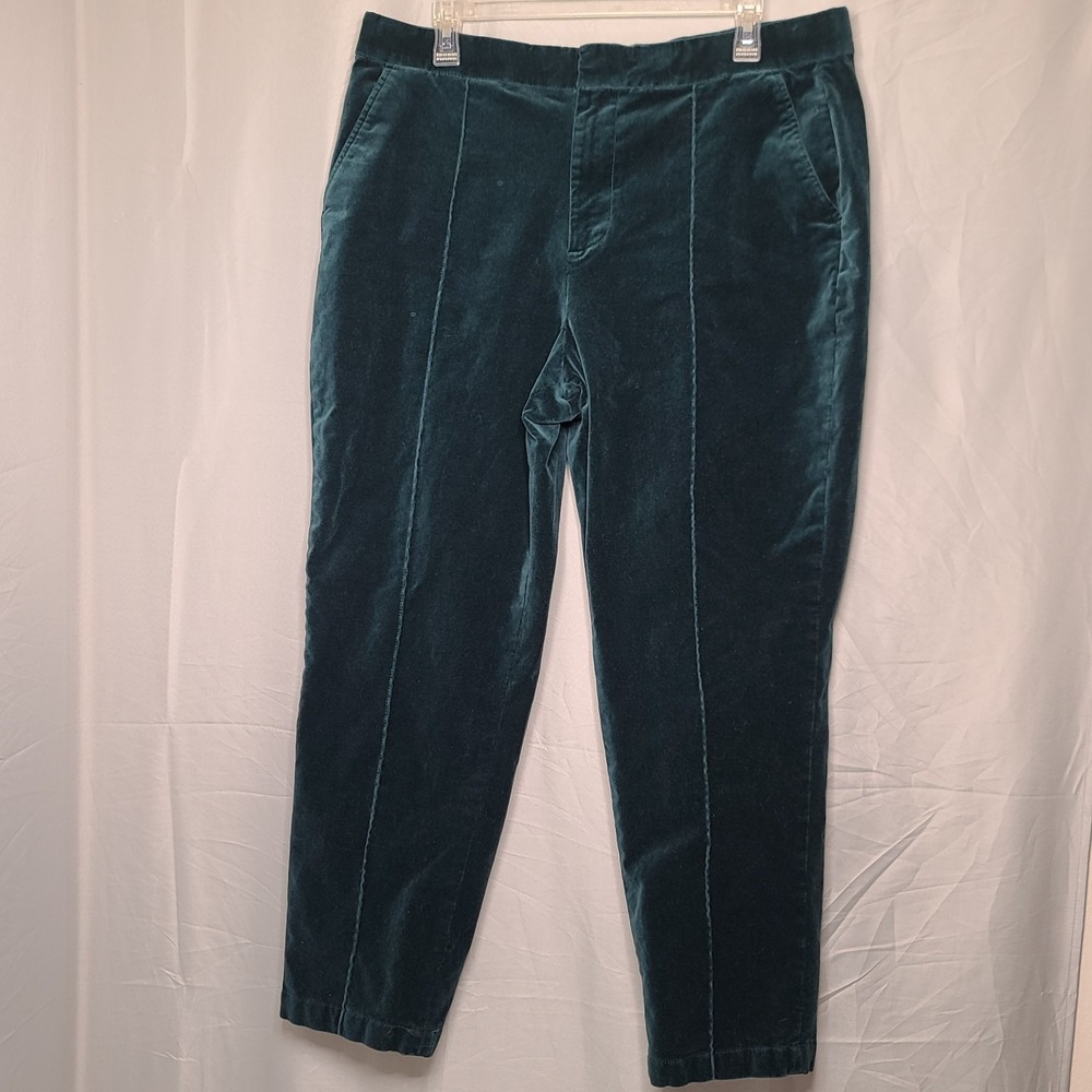 Lands' End Green Velvet Pintuck Ankle Pants Dark Academia Luxe Holiday 16